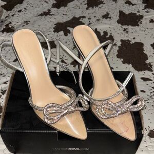 Fashion Nova Glam Silver Bow Heels